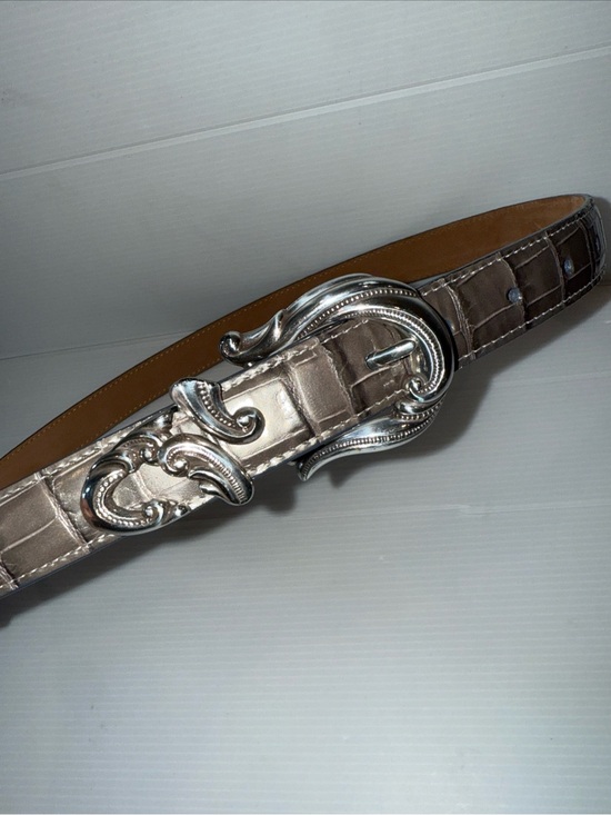 Brighton Accessories - BRIGHTON women’s silver croc embossed leather belt Sz L 2450P